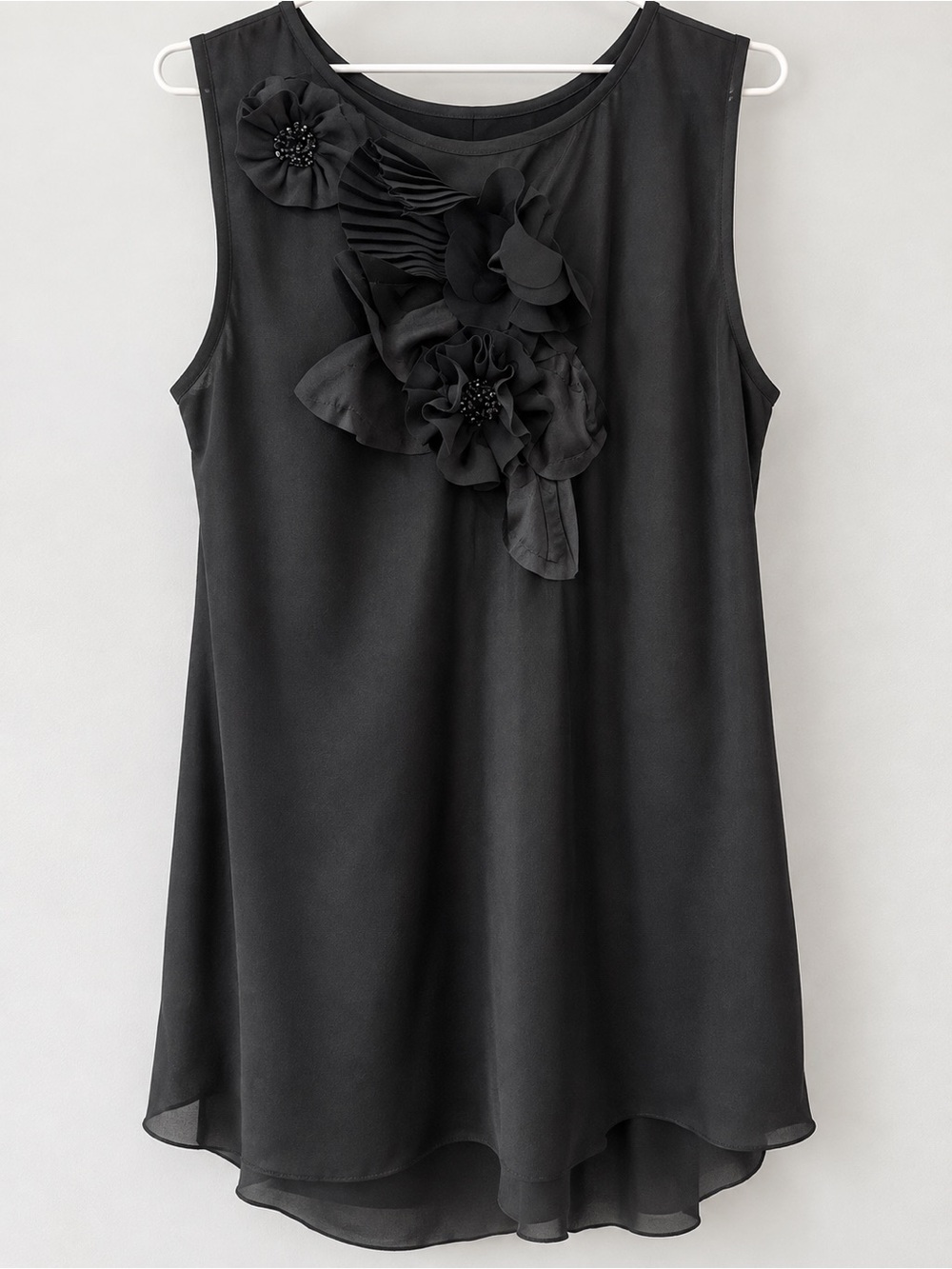 Kenar Black Sleeveless Floral-Appliqué Camisole
